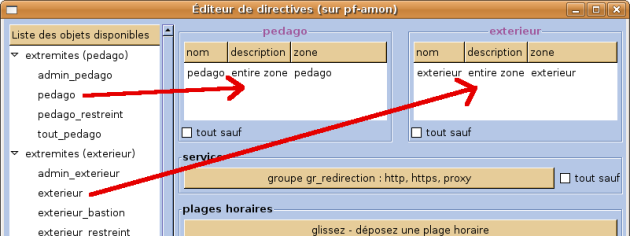 Glisser-déposer d'une extrémité pour la source et la destination d'une directive