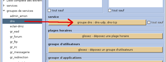 Sélection d'un service depuis l'éditeur de directive