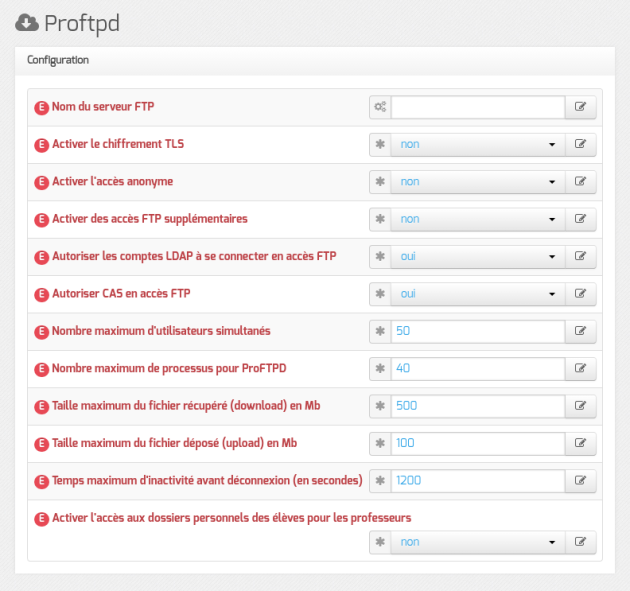 Vue de l'onglet Ftp de l'interface de configuration du module