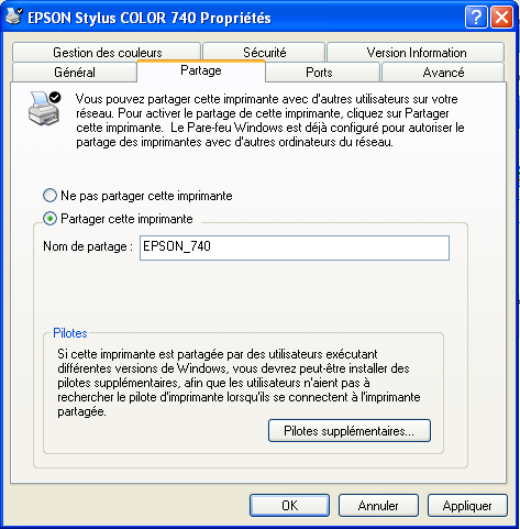 Partager cette imprimante Windows