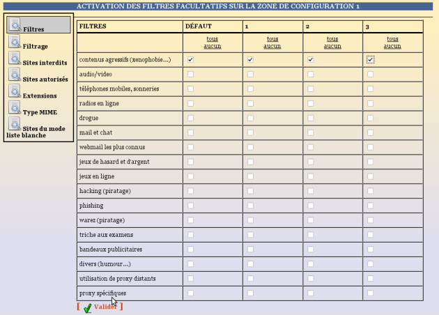Activation de filtres optionnels