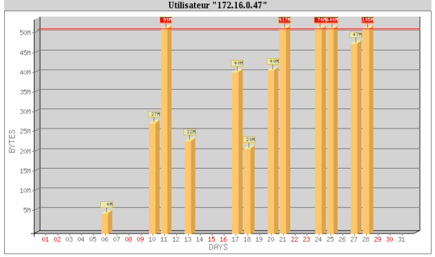 Graphe mensuel de la consommation d'octets pour une adresse IP