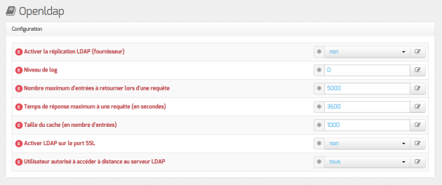 Vue de l'onglet Openldap de l'interface de configuration du module