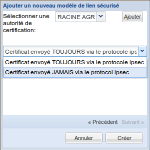 Sélection de l'autorité de certification pour le modèle de lien sécurisé