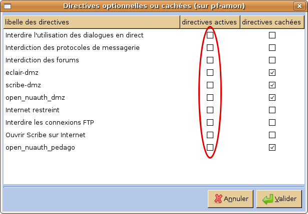 Fenêtre de la bibliothèque permettant d'étiqueter une directive comme optionnelle