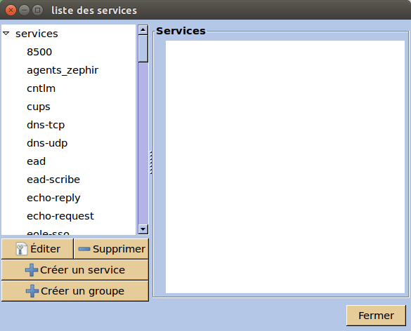Liste et édition des services