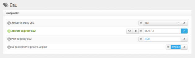 Vue de l'onglet Esu de l'interface de configuration du module