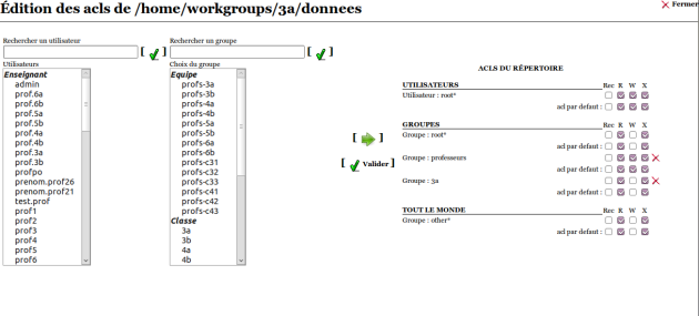 Interface de gestion des ACLs