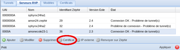 Ce bouton permet d'ajouter des certificats au serveur RVP