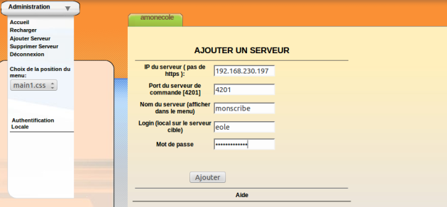 Ajout d'un serveur dans l'interface