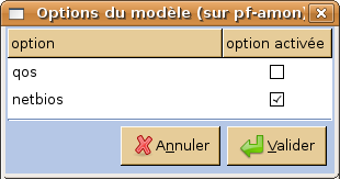 Fenêtre des options du modèle