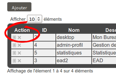 Actions modifier et supprimer