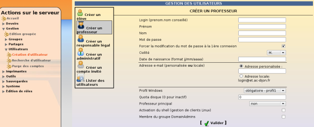 Création d'un compte enseignant dans l'EAD