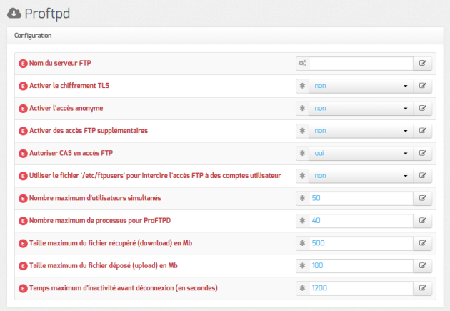 Vue de l'onglet Ftp de l'interface de configuration du module