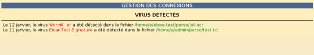 Affichage des virus détectés dans l'EAD