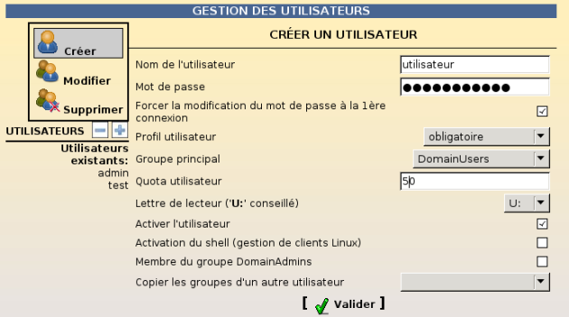 Création d'un utilisateur dans l'EAD d'Horus