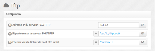 Vue de l'onglet Tftp