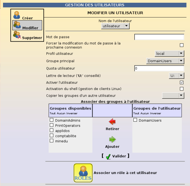 Modification d'un utilisateur dans l'EAD d'Horus