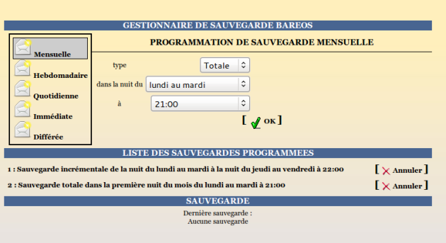 L'interface de programmation des sauvegardes dans l'EAD