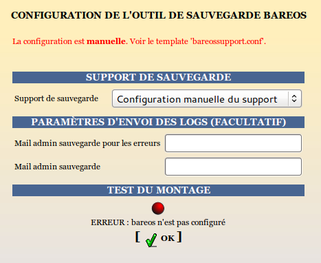 Configuration d'un support de sauvegarde manuelle dans l'EAD