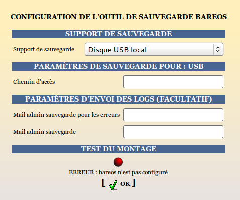 Configuration d'un support de sauvegarde USB local dans l'EAD