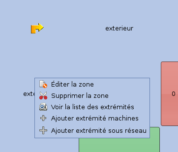 Un clic droit sur le nom d'une zone affiche le menu contextuel relatif à cette zone