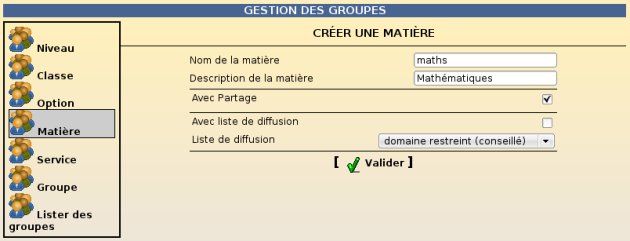 Création d'une matière dans l'EAD