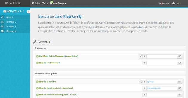 Vue générale de l'interface de configuration du module