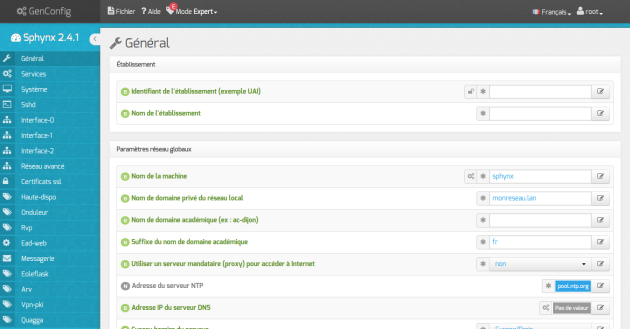 Vue générale de l'interface de configuration du module
