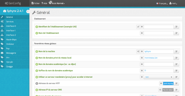 Vue générale de l'interface de configuration du module