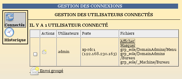 Liste des utilisateurs connectés