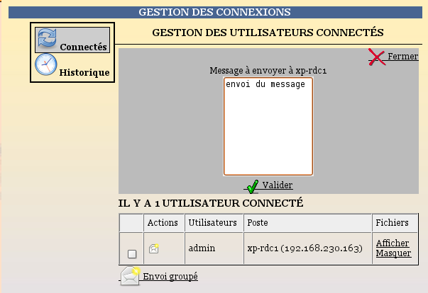 Connexion : envoyer un message à des utilisateurs connectés