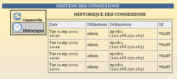 Historique des connexions