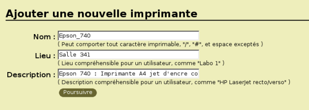 Description de la nouvelle imprimante CUPS