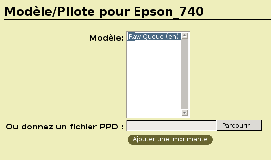 Driver Raw pour l'imprimante CUPS