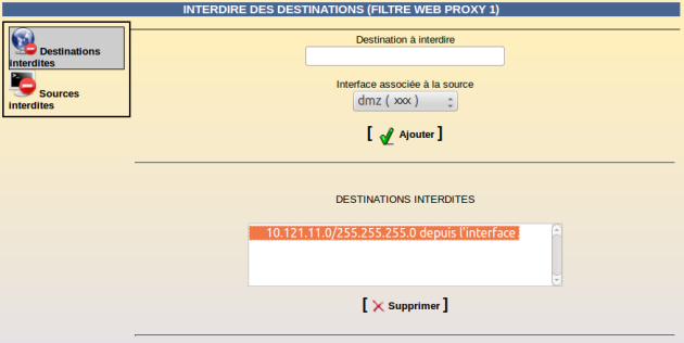 Suppression d'une destination interdite