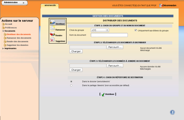 Vue de l'étape 1 : Distribuer