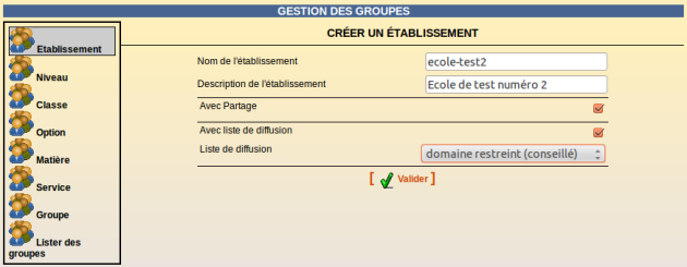 Création d'un établissement dans l'EAD