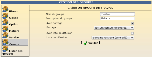 Création d'un groupe de travail dans l'EAD