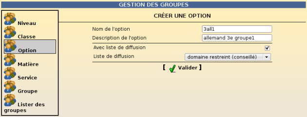 Création d'une option dans l'EAD