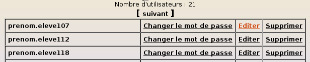 Résultat d'une recherche d'utilisateurs