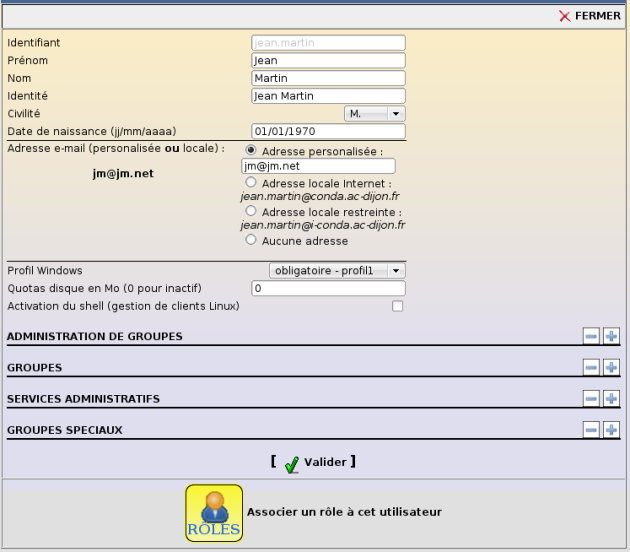 Edition d'un compte personnel administratif