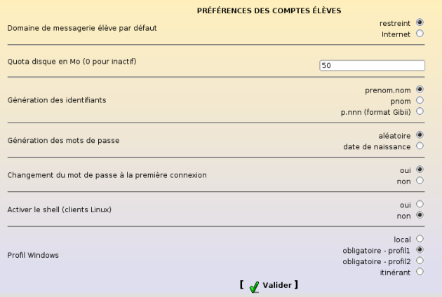 Préférences pour les élèves