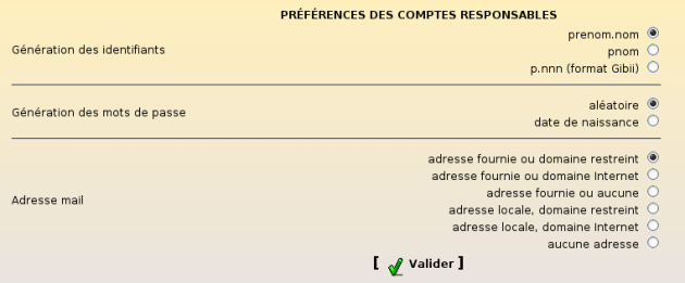 Préférences pour les responsables légaux