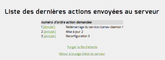 Liste des dernières actions envoyées au serveur