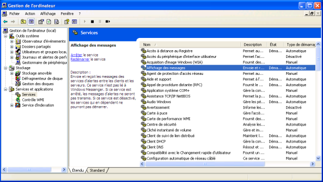 Activer le service d'affichage des messages sous Windows XP