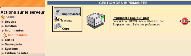 Interface simplifiée de gestion des imprimantes (EAD)