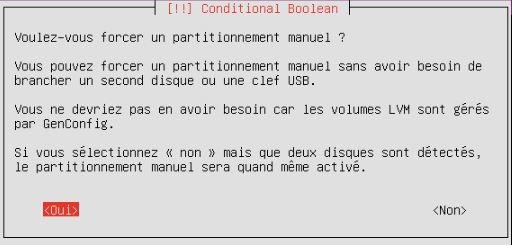 Forcer le partitionnement manuel en répondant oui à la question