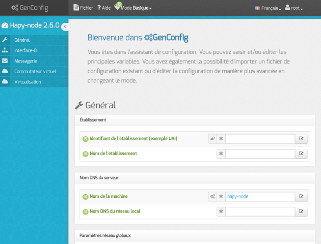 Vue générale de l'interface de configuration du module