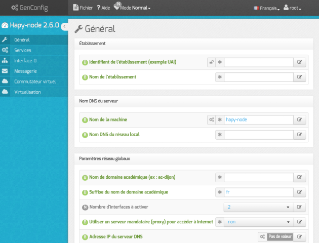 Vue générale de l'interface de configuration du module